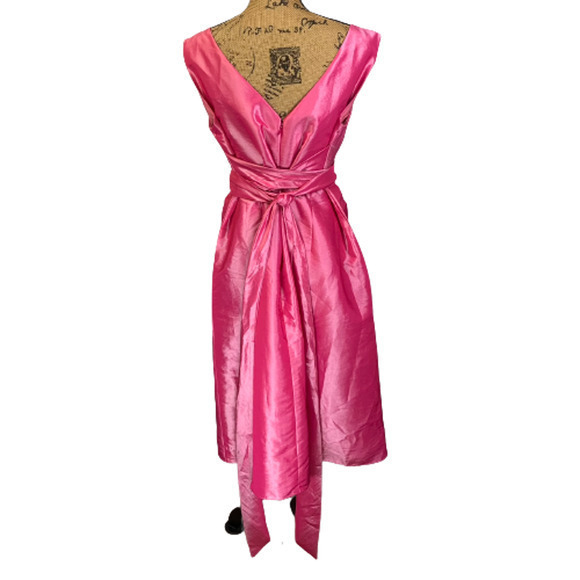 DESSY COLLECTION Hot Pink Ruched‎ Satin Midi Dress - Picture 11 of 13